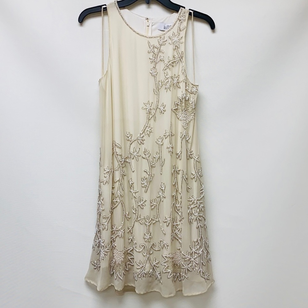Badgley Mischka white with pearls sleeveless cocktail dress - Picture 5 of 12